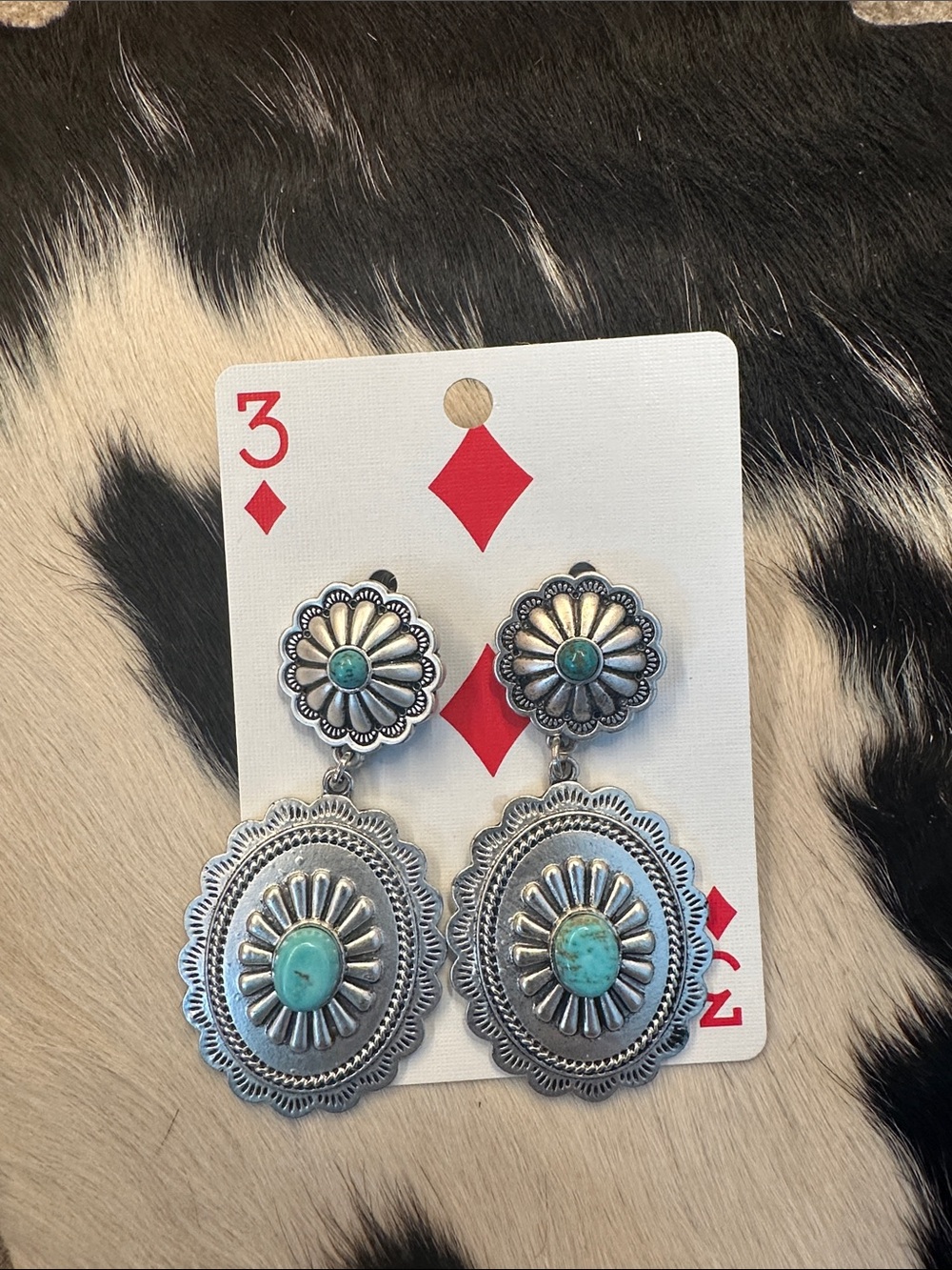 Turquoise Silver Floral Drop Earrings - Women Jewelry